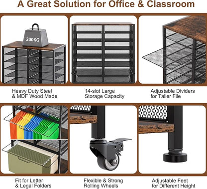 EasyPAG Rolling File Cart with 14 Slot Mail Organizer, Under Desk Storage with - Image 4