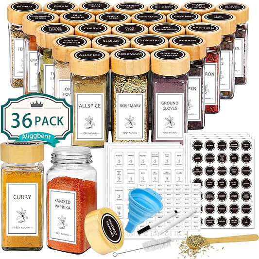 Aliggbent Spice Jars with Lable, Spice Containers Bottles, Glass Seasoning Jars by AliggbentGoodChoice