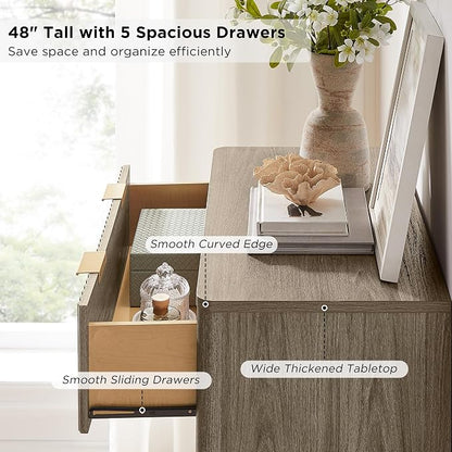 T4TREAM Fluted 5 Drawers Dresser, Curved Profile Design, Wood Drawer Organizer - Image 4