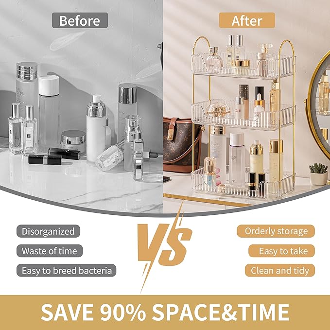 3 Tier Bathroom Organizer Countertop Makeup Perfume Tray Skincare Organizer - Image 4