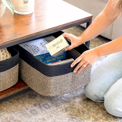 NaturalCozy Storage Baskets 16.8”x13”x7.6” Cotton Rope Woven Baskets - Image 3