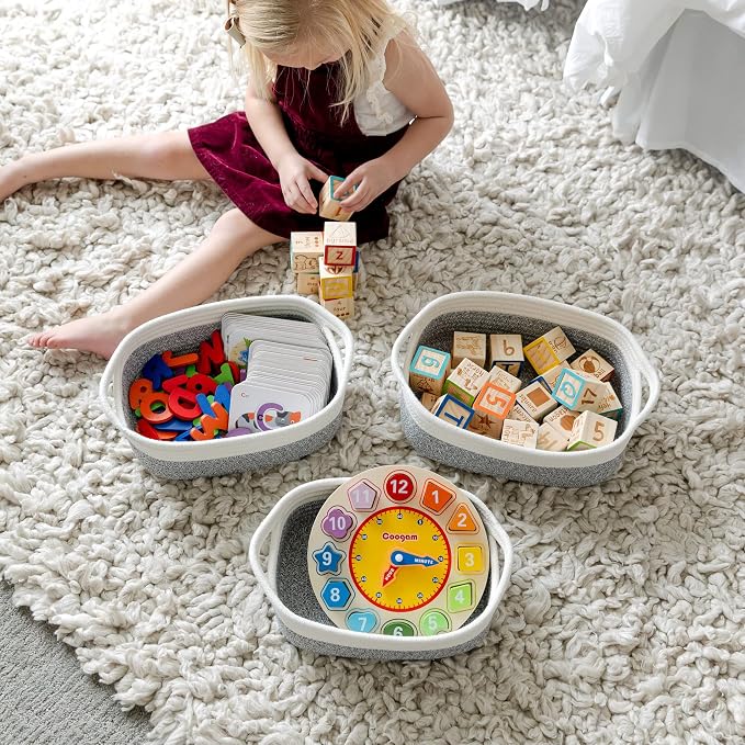 NaturalCozy 5-Piece Rectangle Storage Basket Set- Natural Cotton Rope Woven - Image 5