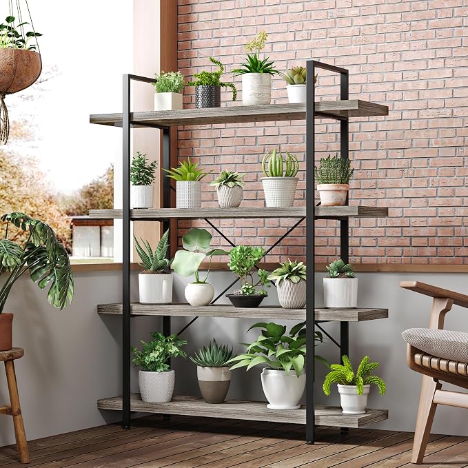 Heavy Duty 4-Tier Industrial Bookcase, 120lbs Shelf Capacity, Rustic Shelving - Image 7