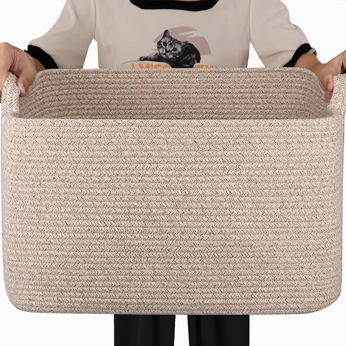 65L Large Storage Basket, Cotton Rope Woven Blanket Basket, Toy Storage by SIXDOVE