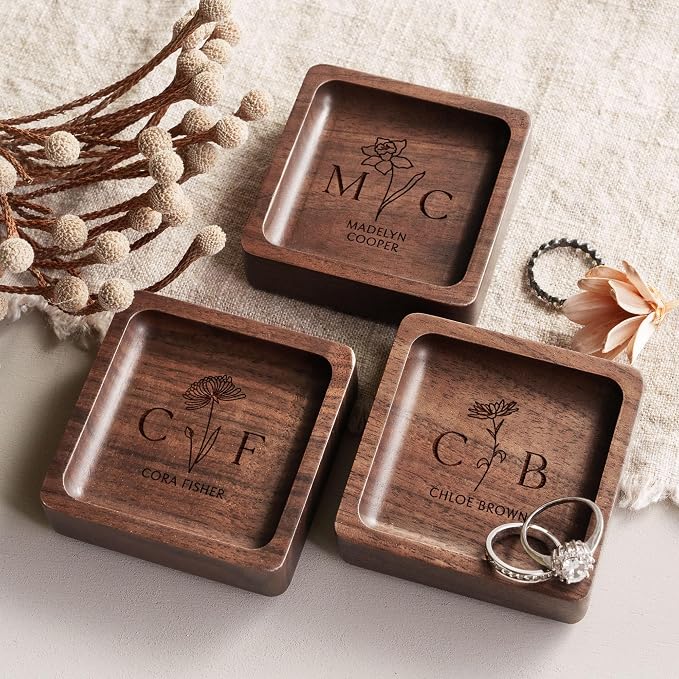 Walnut Wood Ring Holder, Engraved Jewelry Dish and Storage Tray, Personalized - Image 7