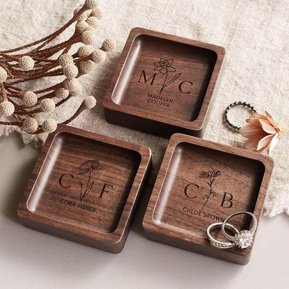 Walnut Wood Ring Holder, Engraved Jewelry Dish and Storage Tray, Personalized - Image 7