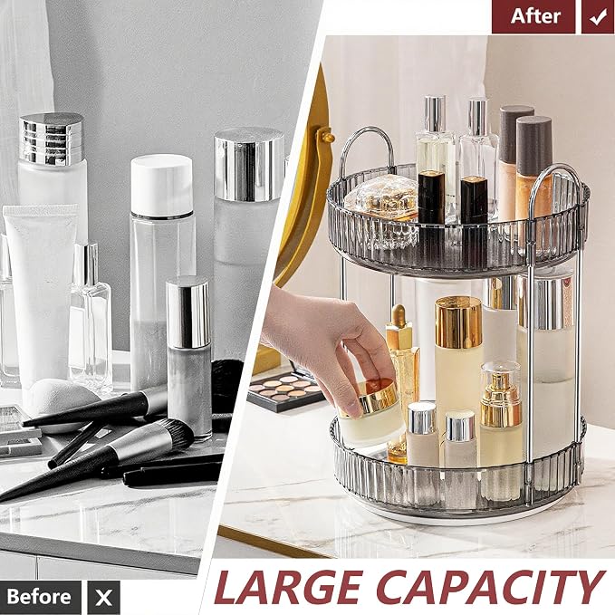 360° Rotating Makeup Organizer, Bathroom Make Up Spinning Holder Rack, Large - Image 3