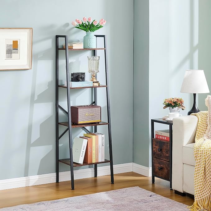 Hoctieon 4-Tier Industrial Ladder Bookshelf, Narrow Ladder Shelf, Tall Standing - Image 3