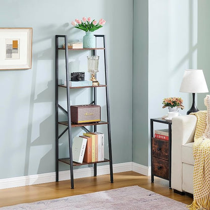 Hoctieon 4-Tier Industrial Ladder Bookshelf, Narrow Ladder Shelf, Tall Standing - Image 3
