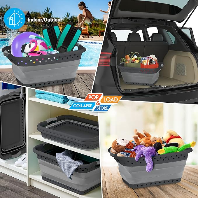 Pop & Load Collapse & Store 1 Large 25" Slim Collapsible Plastic Laundry Basket - Image 5