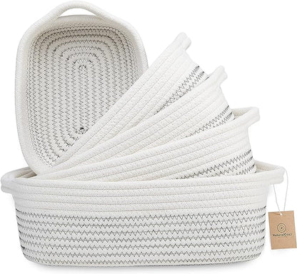 NaturalCozy 5-Piece Rectangle Storage Basket Set- Natural Cotton Rope Woven by NaturalCozy