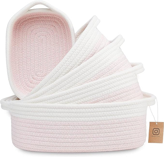NaturalCozy 5-Piece Rectangle Storage Basket Set- Natural Cotton Rope Woven by NaturalCozy