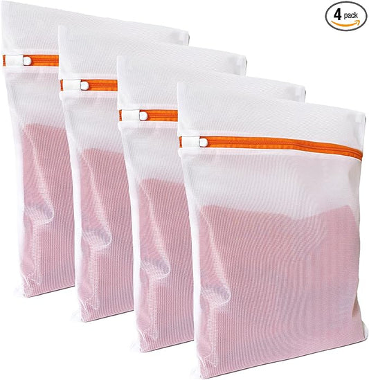 4 Pack Mesh Laundry Bags for Delicates 12inx16in, Dryer Safe, Breathable Fine by LAUNDRYCLUB