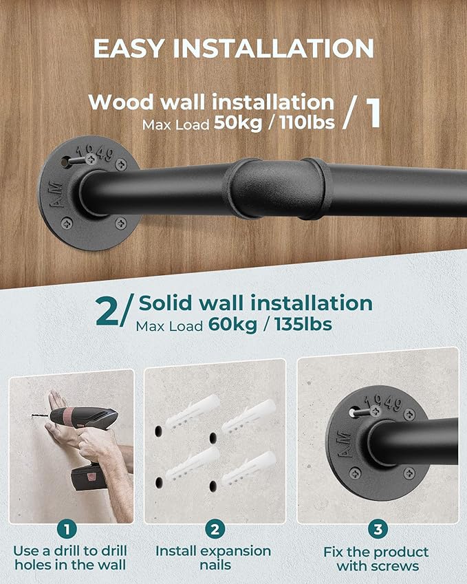OROPY Industrial Pipe Clothing Rack 38.4", Heavy Duty Detachable Wall Mounted - Image 6