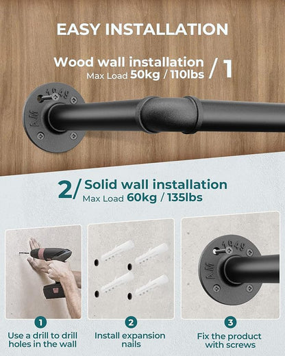 OROPY Industrial Pipe Clothes Rack Wall Mounted Set of 2, 38.4 inches Heavy - Image 6