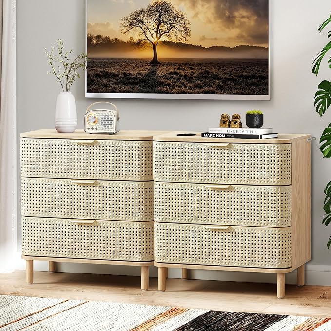 ORRD 3 Drawer Dresser, Modern Iron Rattan Cabinet Dresser - Image 6
