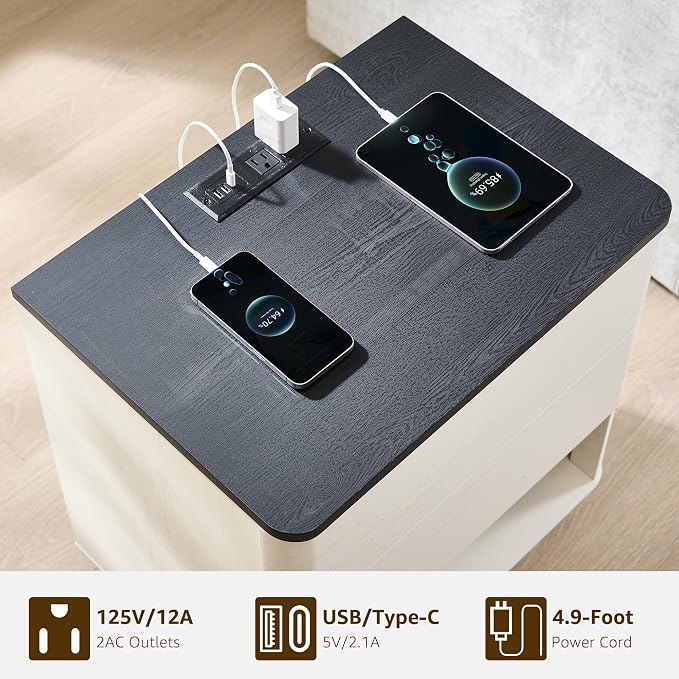 ACCOHOHO Nightstand with Charging Station, Large Modern End Table - Image 3