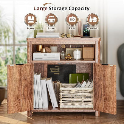 Fluted Nightstand with Charging Stations, 23.6" Wide Walnut Nightstand with - Image 7