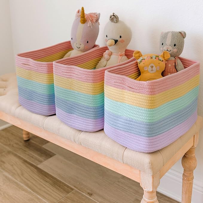 OrganiHaus Set of 3 Pastel Rainbow Woven Storage Baskets - Image 4