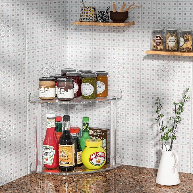 2 Tier Countertop Corner Organizer Shelf 7x7x8 Inch, Acrylic Bathroom Organizer - Image 2