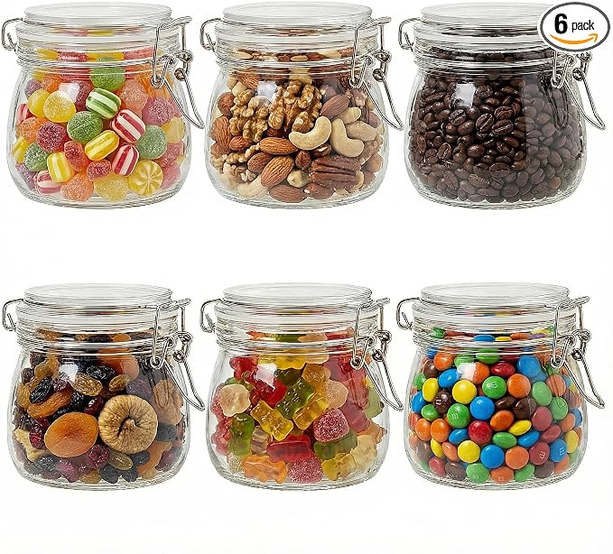 17oz Airtight Glass Jars with Clamp Lids, Small Food Storage Canisters Set of 6 by Snaiio