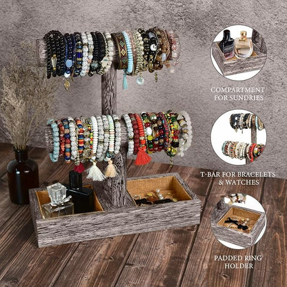LadyRosian 2 Tier Wooden Display Jewelry Accessory Stand Jewelry Bracelet - Image 3