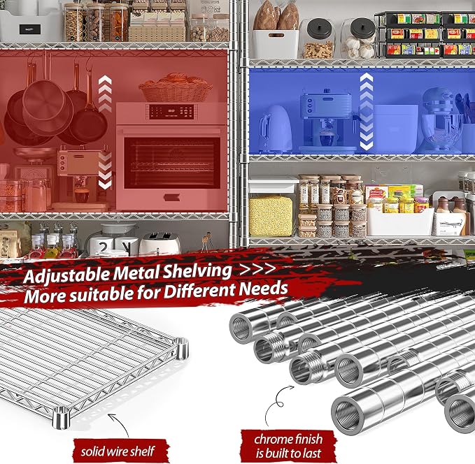 REIBII 69.8" W Storage Shelves 1510LBS Wire Shelving Unit 5 Tier Metal Shelving - Image 7