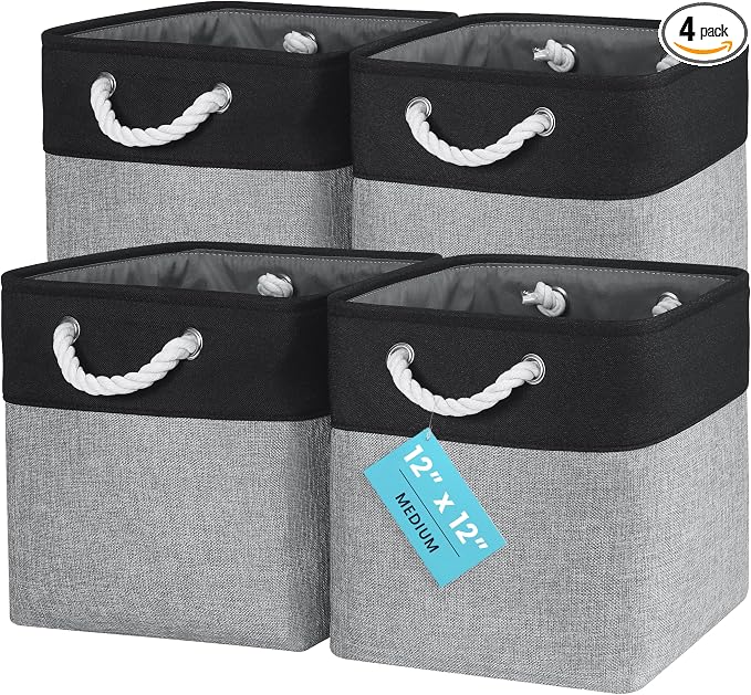 OrganiHaus 12x12 Cube Storage Bins 4 Pack, Foldable Cube Storage Organizer w/ by OrganiHaus