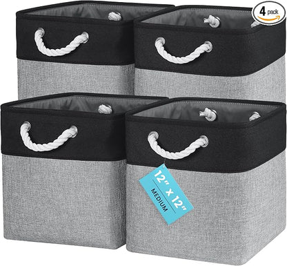 OrganiHaus 12x12 Cube Storage Bins 4 Pack, Foldable Cube Storage Organizer w/ by OrganiHaus