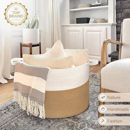 INDRESSME XXXLarge Jute Rope Basket 21.7" x 21.7" x 13.8" Woven Baby Laundry - Image 9