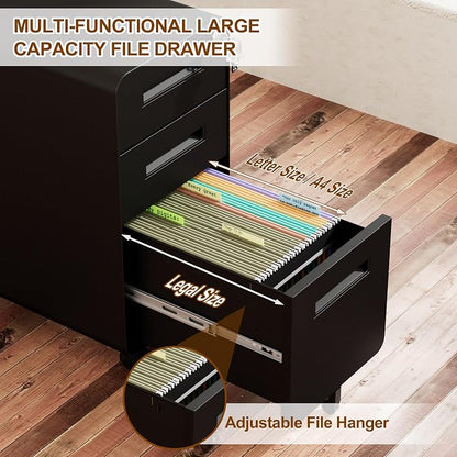 3 Drawer File Cabinet with Lock and 4 Keys, Mobile Metal Filing Cabinet - Image 7