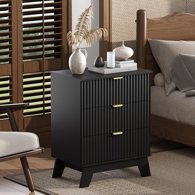 Night Stand Set 2, Bedside Table & End Table, Mid Century Modern Fluted Wood - Image 6