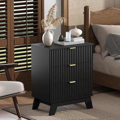 Night Stand Set 2, Bedside Table & End Table, Mid Century Modern Fluted Wood - Image 6