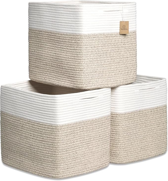 NaturalCozy 13x15x13 Kallax Storage Cubes Bins, 3 Pack | Cotton Rope Cube by NaturalCozy