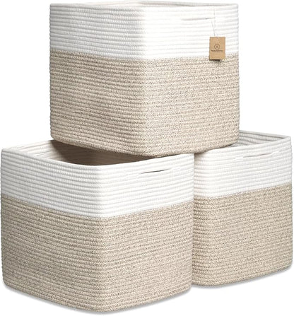 NaturalCozy 13x15x13 Kallax Storage Cubes Bins, 3 Pack | Cotton Rope Cube by NaturalCozy