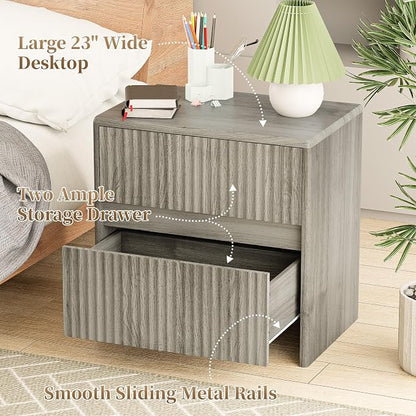 Fleuted Nightstand Set of 2, Modern Night Stand - Image 5