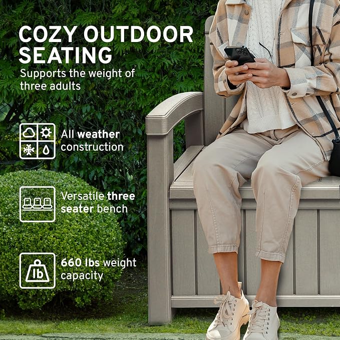 EconoHome 3 Seat Outdoor Storage Bench - Image 4