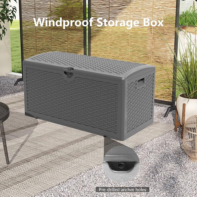 90 Gallon Plus Outdoor Storage Box Waterproof Lockable Resin Deck Box Large - Image 8