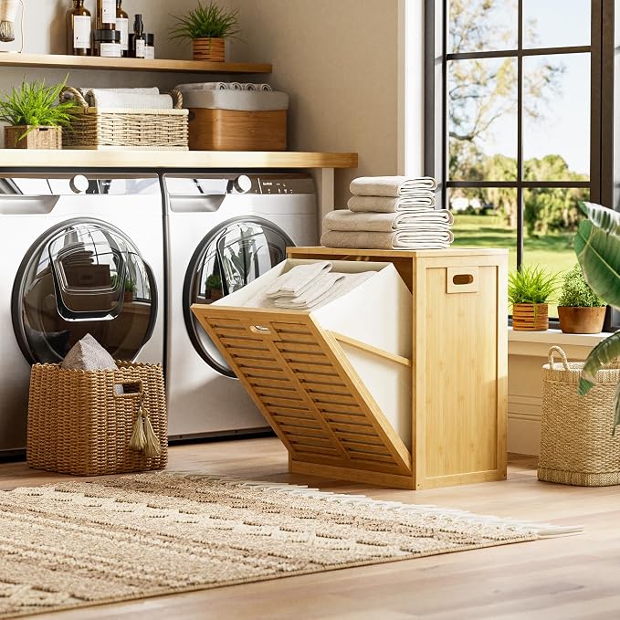 HITNET Tilt Out Laundry Hamper, Bamboo Laundry Cabinet - Image 2
