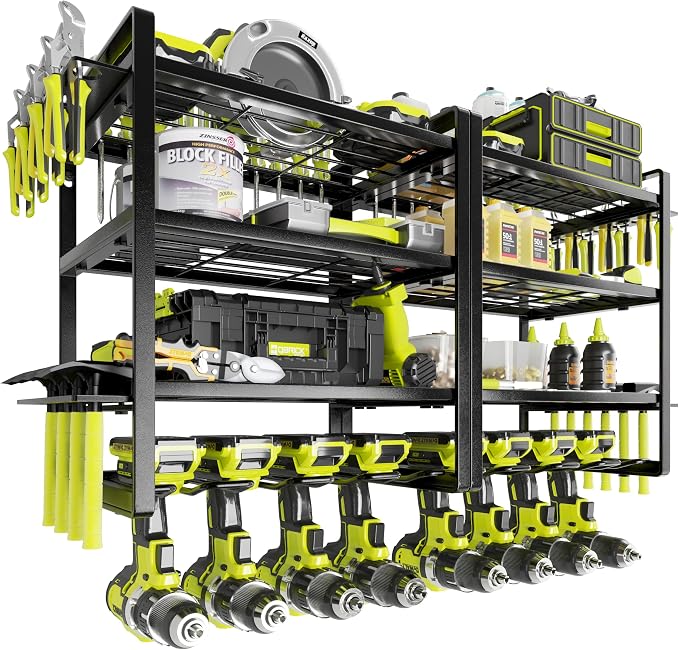KAFAHOM Power Tool Organizer Wall Mount, 4-Tier Drill Holder by KAFAHOM