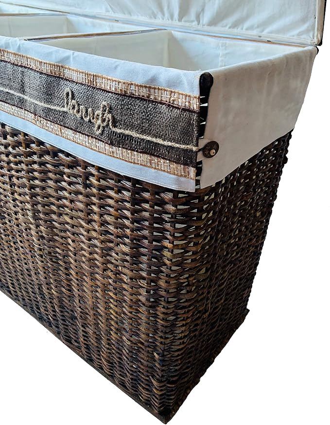Handcrafted Wicker Oversized 3 Section Divided Laundry Hamper Sorter and - Image 2