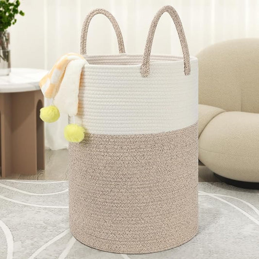 58L Cotton Rope Laundry Basket, Woven Storage Basket by Eblog