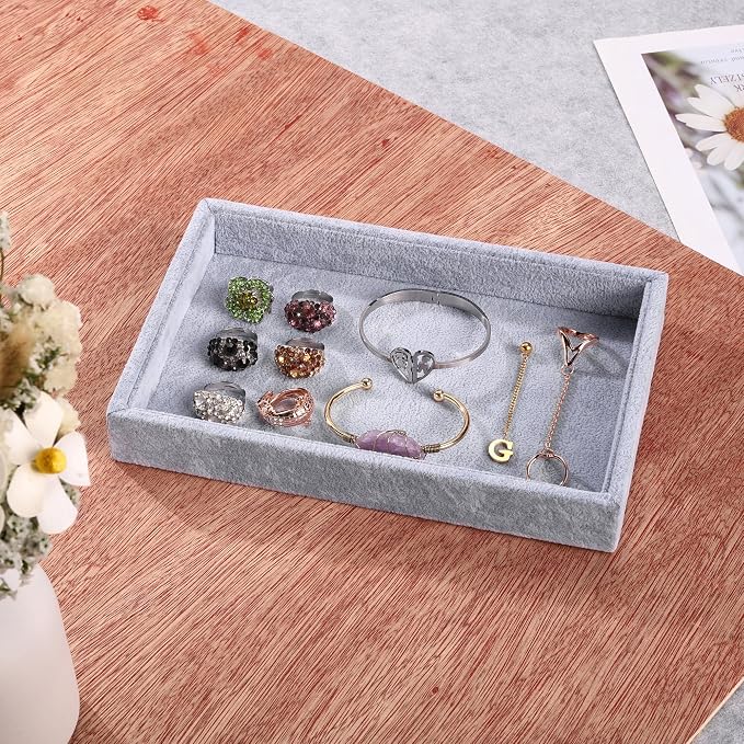 Mornajina 9" x 5.7" Velvet Jewelry Tray Jewelry Display Tray, Stackable Empty - Image 5