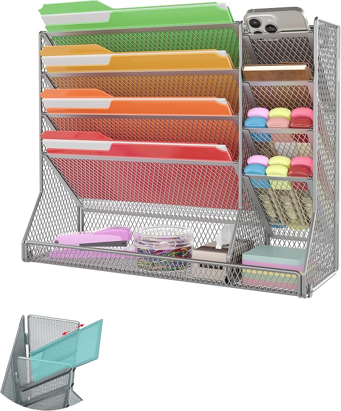 File Organizer Wall Mounted 4 Tiers Durable Adjustable Metal Vertical Hanging by Jakyitvi