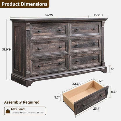 Farmhouse 6 Drawers Dresser for Bedroom, Wooden Dresser TV Stand - Image 2