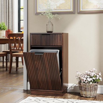 Tilt-Out Trash Cabinet with 10-Gallon Capacity, Walnut Laundry Hamper Cabinet - Image 2