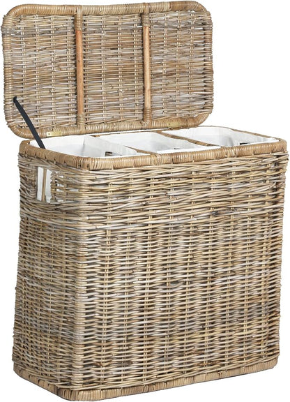 The Basket Lady 3-Compartment Wicker Laundry Sorter Hamper, 30 in L x 15 in W x by TheBasketLady