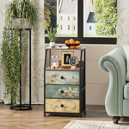 Tohomeor Dresser with Fabric Drawers Nightstand with 2 Tier Shelf Storage Tower - Image 3