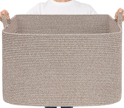 Goodpick 105L Large Woven Storage Basket, Rectangle Cotton Rope Basket by Goodpick