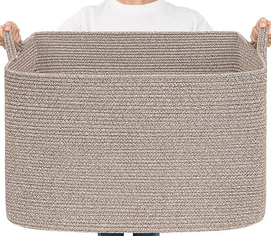 Goodpick 105L Large Woven Storage Basket, Rectangle Cotton Rope Basket by Goodpick
